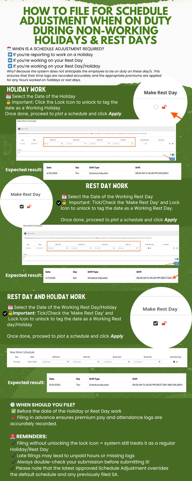 How to File for Schedule Adjustment When On Duty During Non-Working Holidays & Rest Days