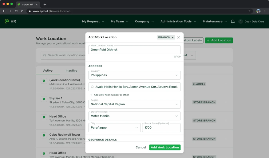 New Feature: Work Location in Sprout HR