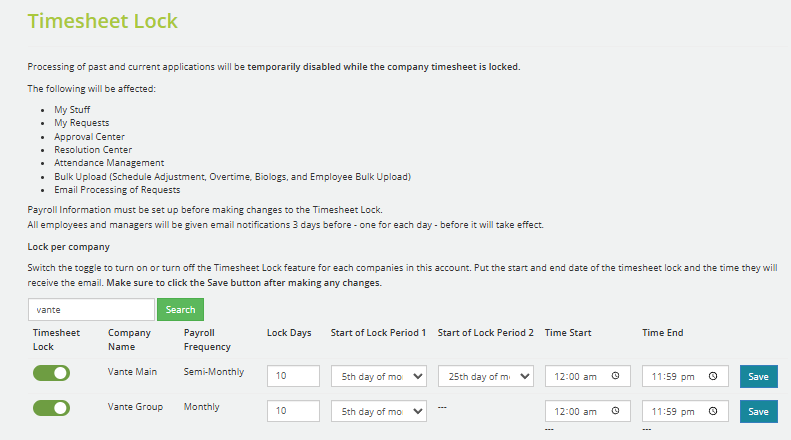Timesheet Locking