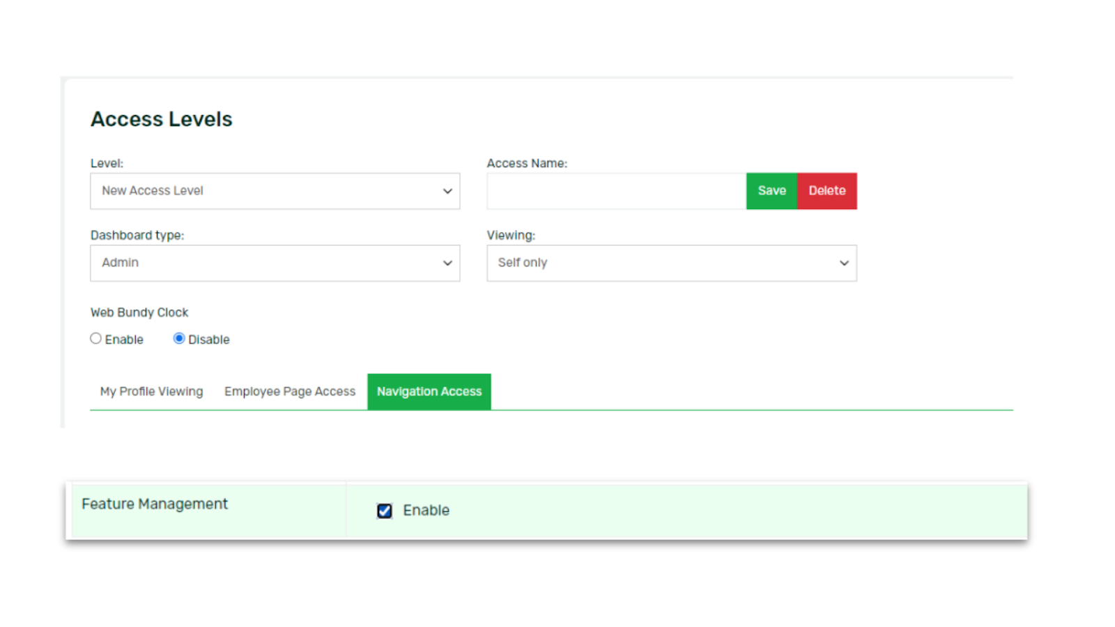 Admin Feature Box The Feature Management Page